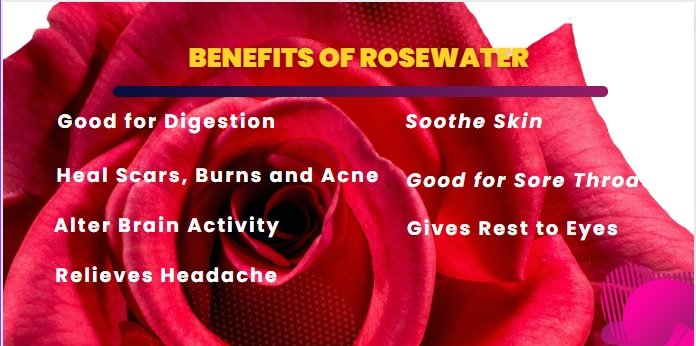 Rose water are beneficial for skin, throat and digestion.